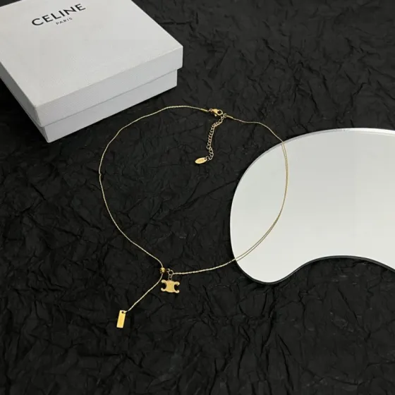 Celine Triomphe Lariat necklace gold-tone metal 40cm with 5cm extender