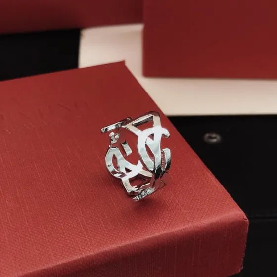 Saint Laurent YSL Monogram Openwork Ring ring silver-toned metal no accent stones US 7