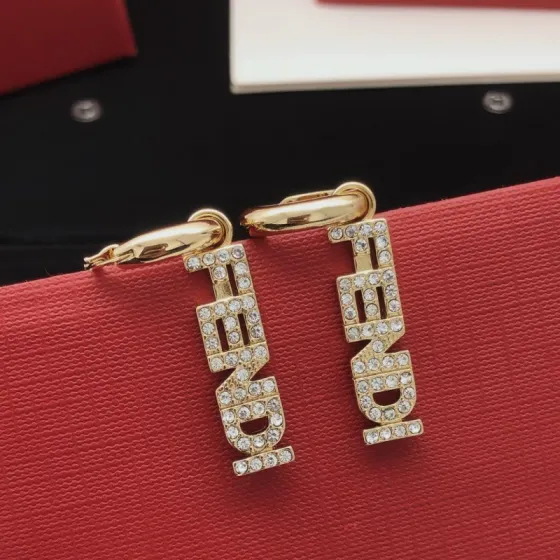 Fendi FENDI Logo Crystal Drop Hoop Earrings earrings gold-tone metal with clear faceted crystals 4 5cm total drop length 1 5cm hoop diameter