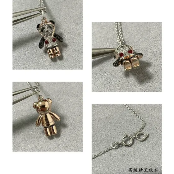 Qeelin V BoBo necklace Silver-toned chain rose gold plated limbs pave set clear diamonds black gemstone panda details red gemstone accents 42cm with 5cm extender