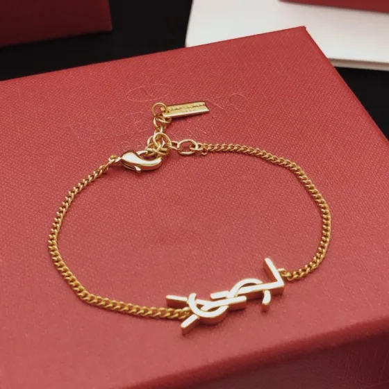 Saint Laurent Cassandre YSL Monogram Chain Bracelet bracelet gold-tone metal no gemstones 17cm with 3cm extender