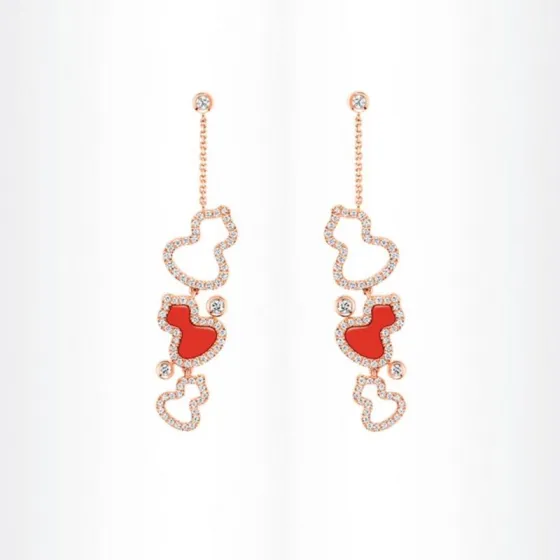 Qeelin WULU earrings 18k rose gold red carnelian clear diamond 5cm drop length
