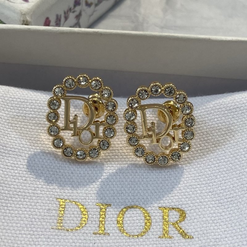 Dior Clair D Lune earrings gold-tone metal with clear crystal accents 1 8cm diameter