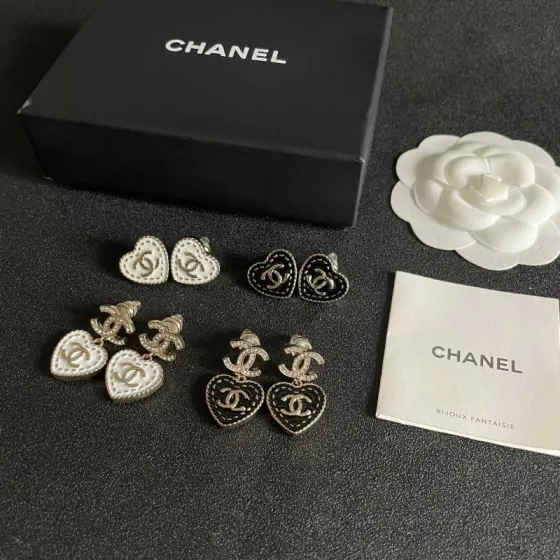 Chanel CC Heart Drop Earrings earrings Gold-tone metal with black enamel and clear crystal accents 2 5cm drop length