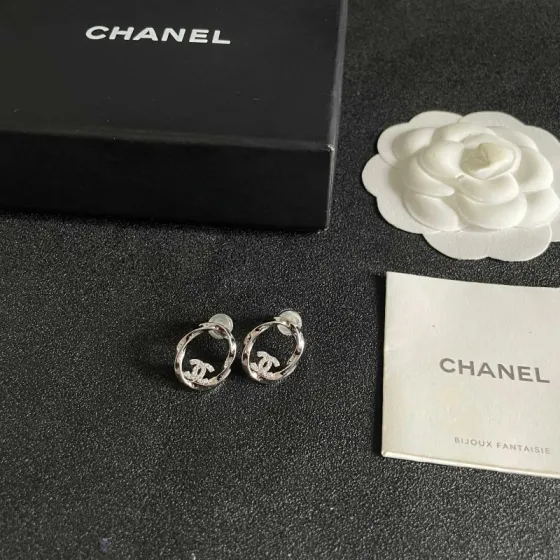 Chanel CC Twisted Open Hoop Earrings earrings silver-toned metal with clear crystal accents 1 5cm diameter