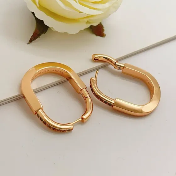 Tiffany Lock earrings 18k rose gold with clear diamond accents 20mm outer diameter