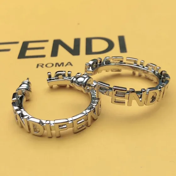 Fendi Fendigraphy Logo Hoop earrings silver-tone metal 3cm diameter