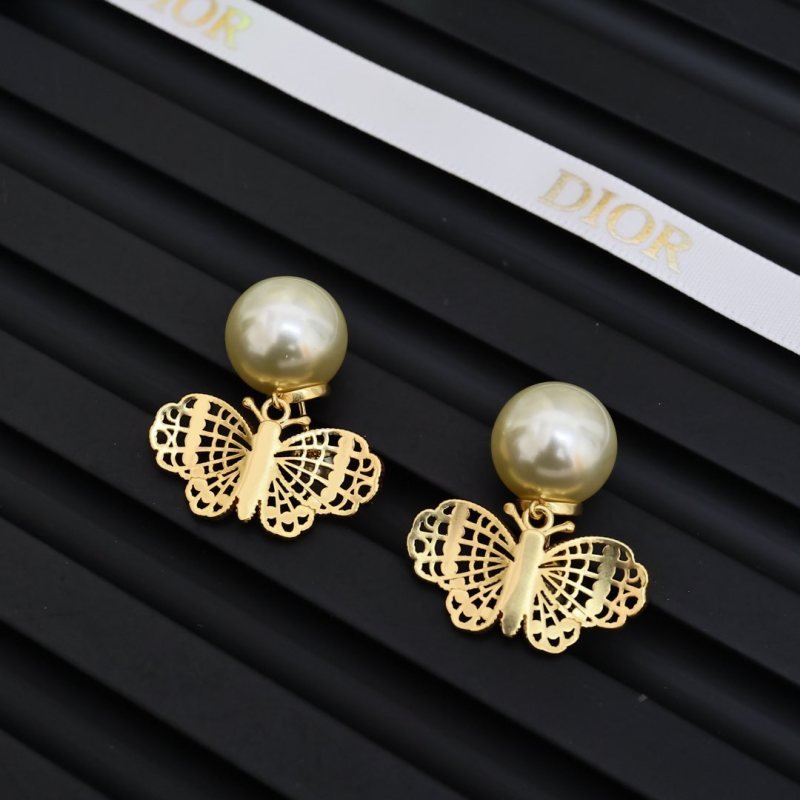 Dior Tribales Butterfly Pearl earrings Gold-tone metal with cream white faux pearls One Size