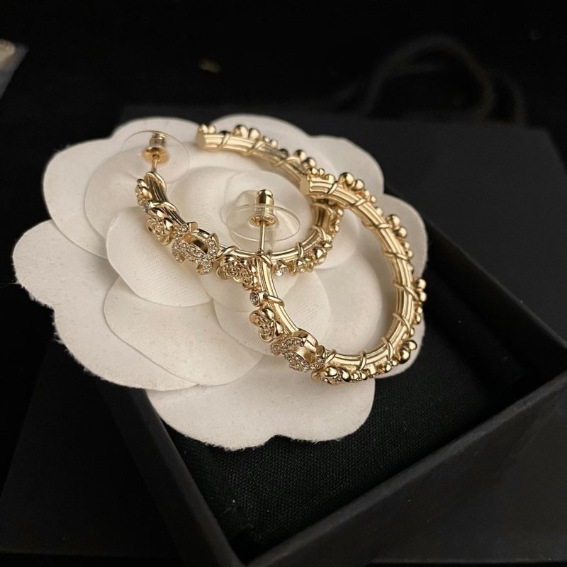 Chanel CC Camellia Crystal Hoop Earrings earrings gold-tone metal with clear crystal accents 4cm diameter