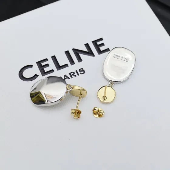 Celine Two-Tone Oval Drop Earrings earrings Gold-tone and silver-tone metal no gemstones One Size drop length approx 2 5cm