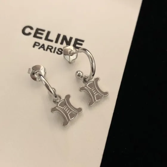 Celine Triomphe earrings silver-toned metal 10mm hoop diameter