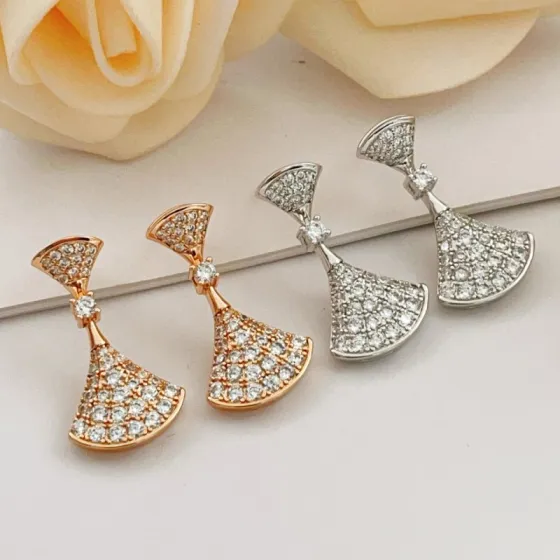 Bvlgari Divas Dream earrings 18k rose gold with full pave clear diamonds 18k white gold with full pave clear diamonds 2 5cm drop length