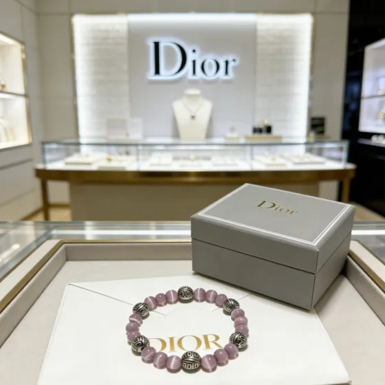 Dior Beaded Bracelet bracelet Antique silver metal light purple cat s eye stone 18cm