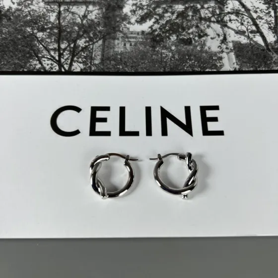 Celine Knot Small Hoop Earrings earrings silver-toned metal no accent stones 1 5cm diameter