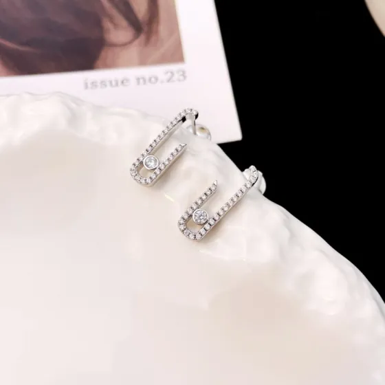 Messika Move Uno earrings silver-toned metal with clear diamonds gold-toned metal with clear diamonds 1 5cm drop length