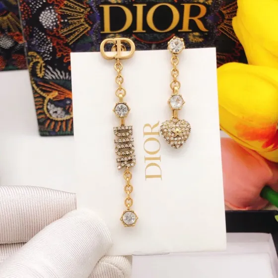 Dior DED0159 CD Logo Heart Crystal Drop Earrings earrings gold-tone metal with clear crystal accents 6cm drop length