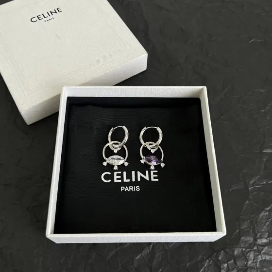 Celine Crystal Interlocking Hoop Earrings earrings Silver-toned metal with clear and purple faceted crystals One Size hoop diameter approx 1 5cm