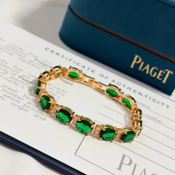 Piaget Oval Green Gemstone Line Bracelet bracelet 18k rose gold vivid green oval gemstones colorless accent diamonds 18cm