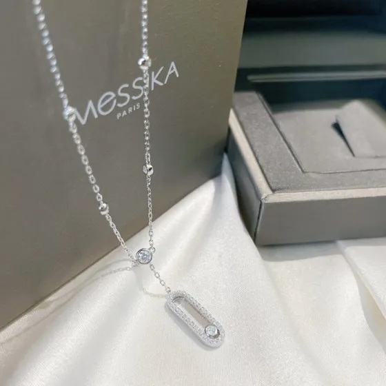 Messika Move Uno necklace silver white gold with clear diamonds 45cm