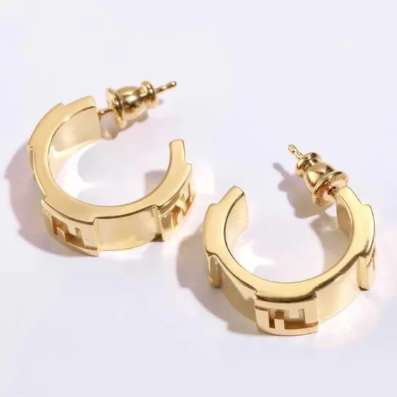 Fendi FF Logo Hoop Earrings earrings gold-tone metal no additional gemstones 1 8cm outer diameter