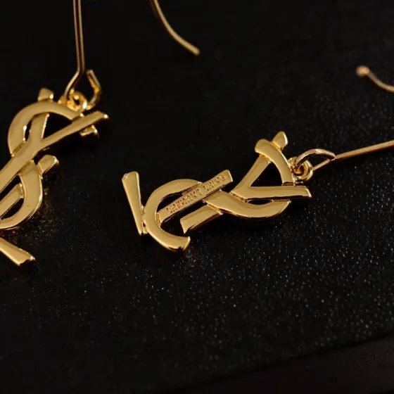 Saint Laurent Cassandre Monogram Hook Earrings earrings Gold-tone metal Silver-tone metal 2cm drop length