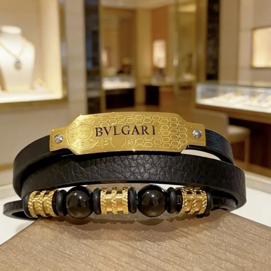 Bvlgari Serpenti Forever Coiled Leather Bracelet bracelet Yellow gold-tone metal black leather black onyx beads 19cm