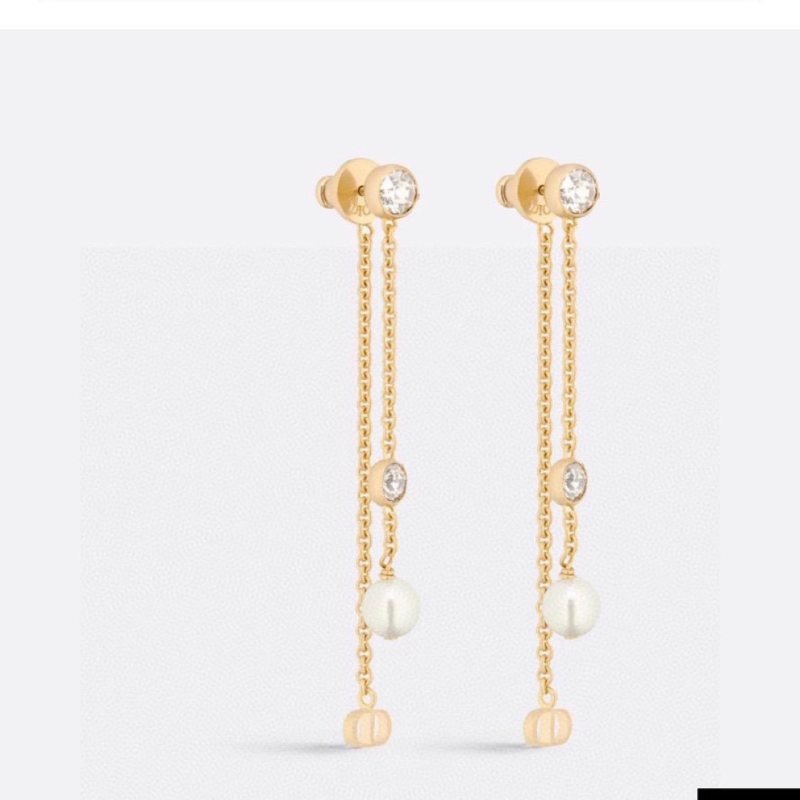 Dior Petit CD Treasure earrings Gold-tone metal with white resin pearl and clear silver-tone crystal accents One Size