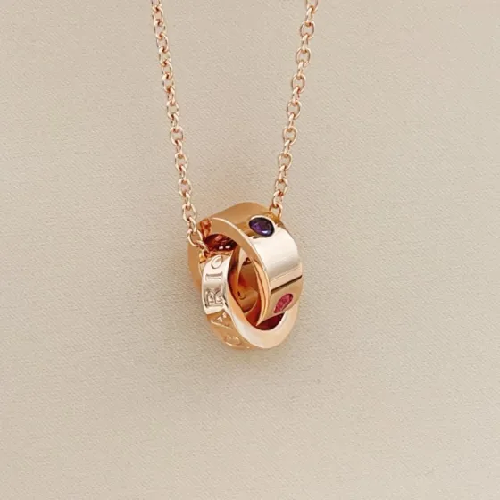 Bvlgari B zero1 necklace rose gold with amethyst and pink tourmaline accents 40-45cm adjustable