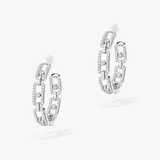 Messika Move Link earrings 18k white gold with pave diamonds 18k rose gold with pave diamonds 22mm hoop diameter