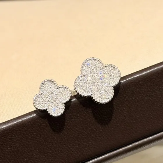 Van Cleef Arpels Alhambra Between the Finger Diamond Ring ring Platinum-toned white metal with full pave white diamonds EU 52