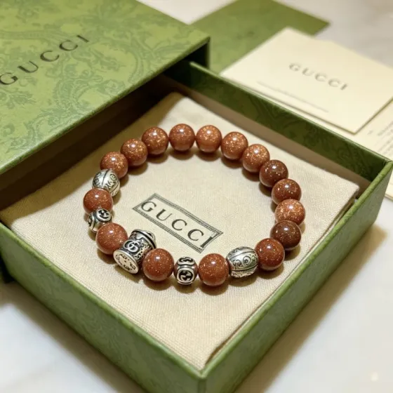 Gucci Anger Forest bracelet Aged silver metal reddish-brown goldstone beads 18cm