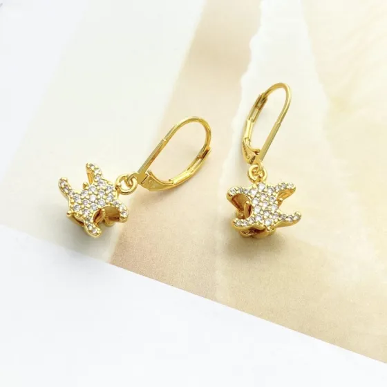 Celine Triomphe earrings gold-tone metal with clear pave crystals 2 5cm drop length