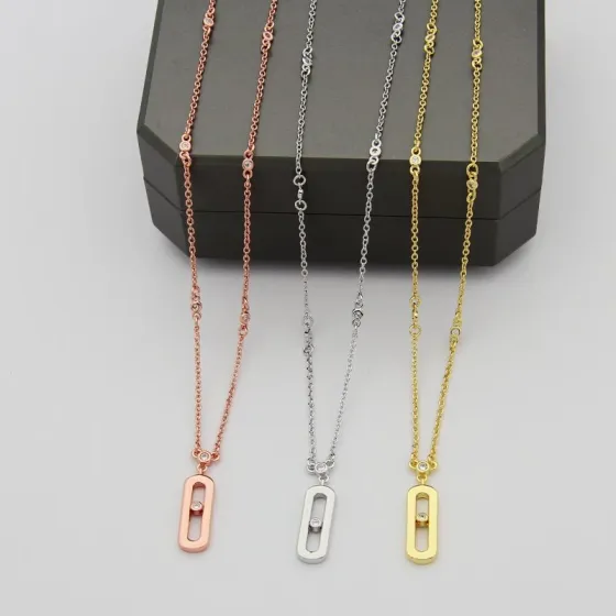 Messika Move Uno necklace 18k rose gold with diamond 18k white gold with diamond 18k yellow gold with diamond 45cm