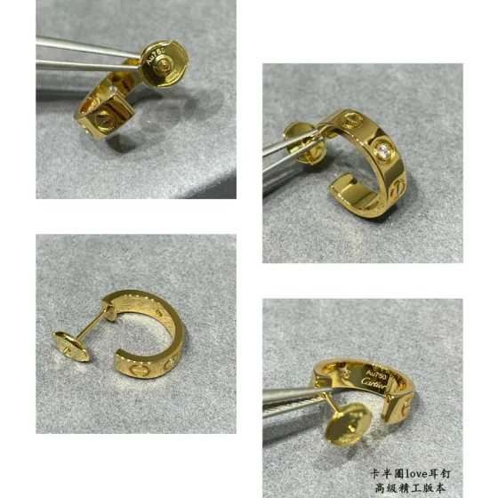 Cartier LOVE earrings 18k yellow gold 18k white gold with clear diamond accents 13mm outer diameter