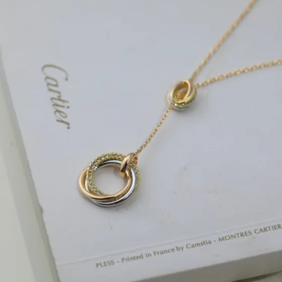 Cartier Trinity necklace 18k yellow gold 18k white gold 18k rose gold clear diamond 42cm