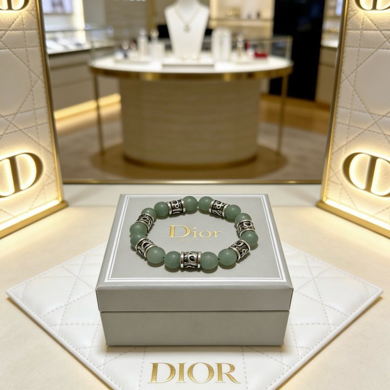 Dior Oblique Beaded Bracelet bracelet Antique silver-tone metal with matte sage green aventurine beads 19cm