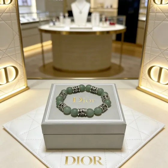 Dior Oblique Beaded Bracelet bracelet Antique silver-tone metal with matte sage green aventurine beads 19cm