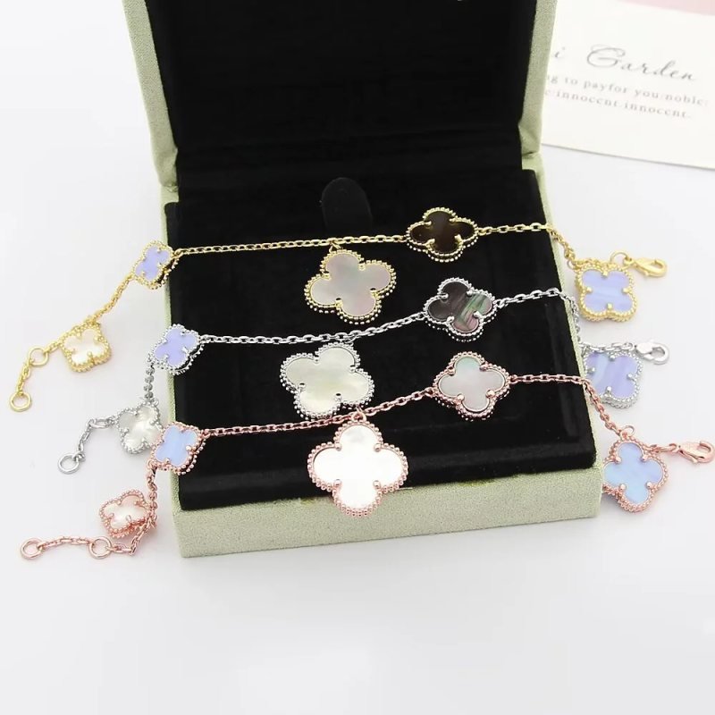 Van Cleef Arpels Magic Alhambra bracelet Silver-toned metal with white mother-of-pearl purple chalcedony and gray mother-of-pearl clover motifs 19cm
