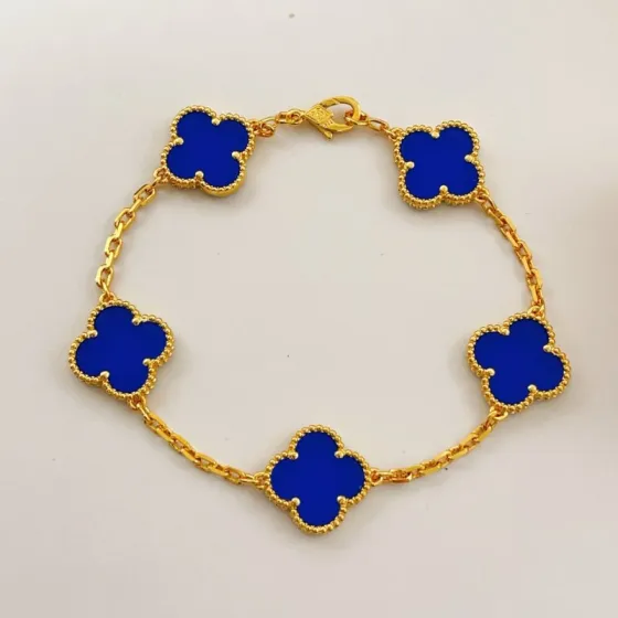 Van Cleef Arpels Alhambra bracelet Yellow gold with blue lapis lazuli clover motifs 18cm