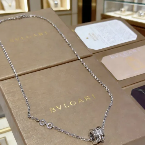 Bvlgari B zero1 necklace Silver-toned white gold with clear diamond accents 42cm