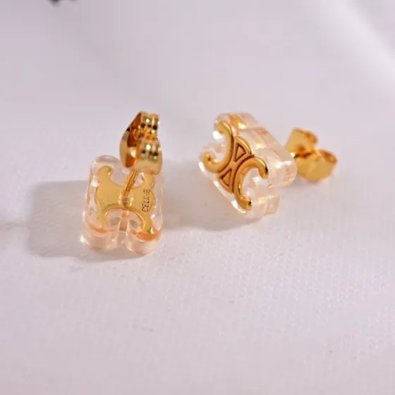 Celine GLACON Triomphe earrings Gold-tone brass with transparent resin One Size
