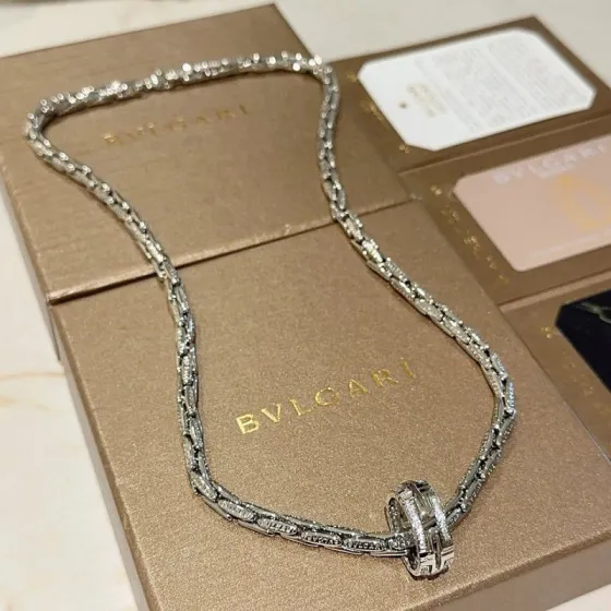 Bvlgari B zero1 necklace silver-toned white gold with pave clear diamonds 45cm
