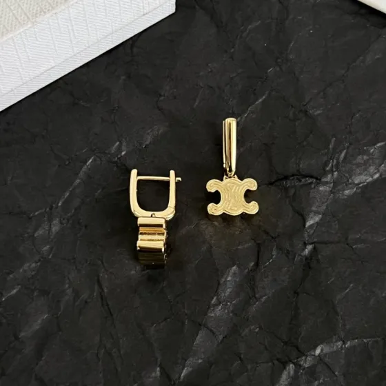 Celine Triomphe earrings gold-tone metal no gemstones 1 5cm drop length