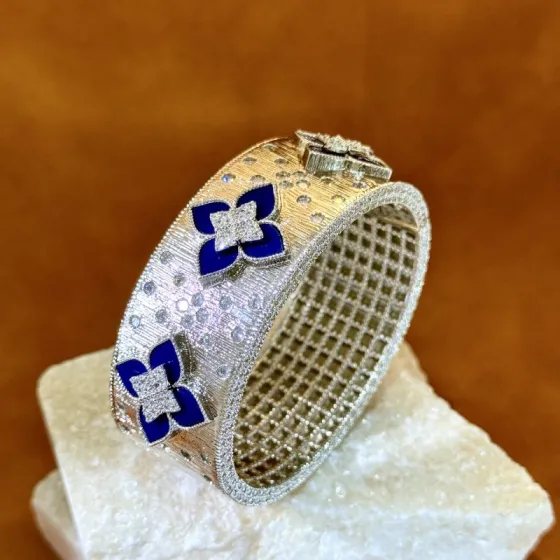 Roberto Coin Love in Verona bracelet Two-tone 18k white and yellow gold with clear diamonds and variant inlays of lapis lazuli turquoise malachite 18cm