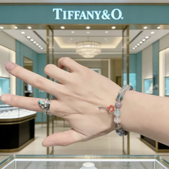 Tiffany Co Tiffany Keys Beaded Toggle Bracelet bracelet Silver-toned metal with multicolor fluorite beads and red enamel key charm 18cm