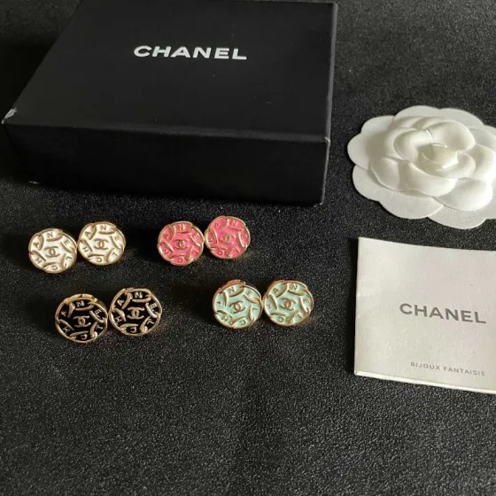 Chanel CC Logo Round Enamel Stud Earrings earrings Gold-tone metal with light mint blue enamel 1 5cm diameter