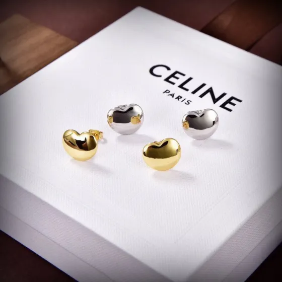 Celine Puffed Heart Stud Earrings earrings Gold-tone metal also available in silver-tone metal polished finish no gemstones 10mm diameter