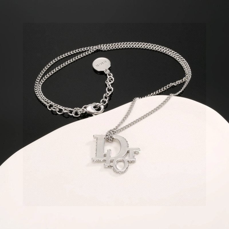 Dior JaDior necklace silver-toned metal with clear crystal accents 45cm with 5cm extender
