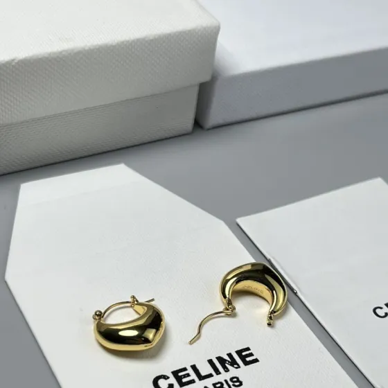 Celine YHEH050 Dome Hoop Earrings earrings polished gold-tone metal no accent stones 2cm diameter