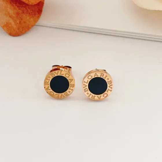 Bvlgari Bvlgari Bvlgari earrings rose gold metal with black onyx inlay 10mm diameter